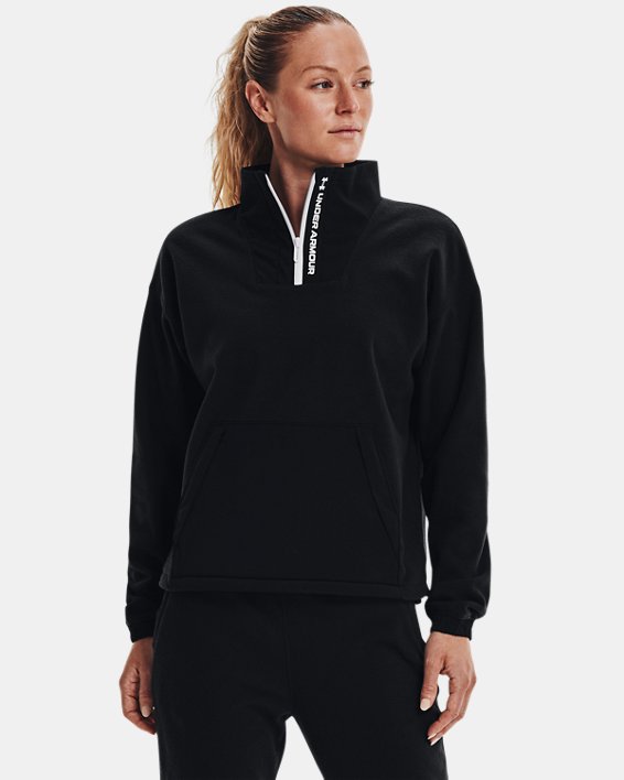 Women's UA RUSH™ Fleece ½ Zip Hoodie, Black, pdpMainDesktop image number 0